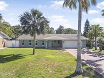 Charming single-story home with lush lawn and mature palms in a sunny, tropical setting at 44 Sandra Dr, Ormond Beach, FL 32176