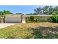 Single-story home featuring an attached garage, and a well manicured lawn at 3119 Mango Tree Dr, Edgewater, FL 32141