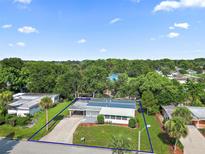 Aerial view of single-story house with large yard and driveway at 2734 Vindale Rd, Tavares, FL 32778