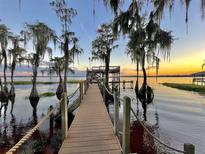 Long wooden dock stretches out into a calm lake, offering scenic views and access to the water at 1241 W Lakeshore Dr, Clermont, FL 34711