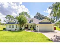 Single-story home with light paint, gray roof, and landscaped lawn at 557 Dowling Cir, Lady Lake, FL 32159