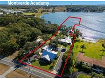 Aerial view of a lakefront home with a large yard and private dock at 17531 County Road 455, Montverde, FL 34756