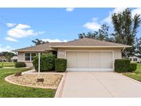 Single-story home with a two-car garage and well-manicured lawn at 26409 Evert St, Leesburg, FL 34748