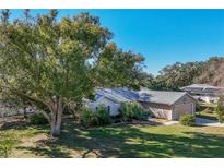 Charming brick home with well-maintained lawn, mature trees, and an attached two-car garage at 36703 Sandy Ln, Grand Island, FL 32735