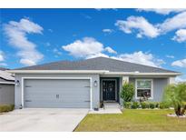 Gray house with a two-car garage and landscaped lawn at 4518 Hummingbird Ln, Haines City, FL 33844