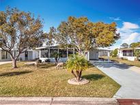 Spacious front yard with mature trees and a paved driveway at 1026 Capella Dr, Tavares, FL 32778