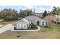 Single-story house with a gray exterior, white shutters, and a landscaped yard at 9320 County Road 125B, Wildwood, FL 34785