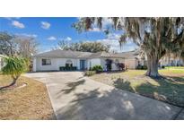 Inviting single-story home with mature landscaping, ample driveway, and a welcoming entryway at 33352 Fountain Ln, Leesburg, FL 34788