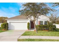 White house with brown door, two-car garage, and landscaping at 742 Franklin Ct, Haines City, FL 33844