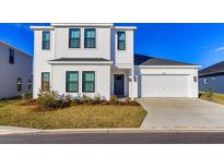 Two-story house with white siding, gray door, and attached garage at 7533 Chastain Cir, Middleton, FL 34762