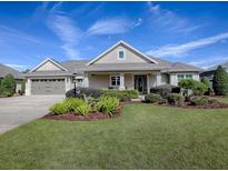 One-story home with gray siding, landscaping, and a two-car garage at 3735 Conservation Trl, The Villages, FL 32163