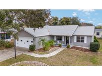 Charming single-story home with gray siding, well-manicured lawn, and a welcoming front porch at 1613 Cherry Hill Rd, The Villages, FL 32159