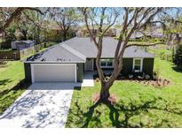 Charming single-story home boasts lush landscaping, a two-car garage, and a well-maintained lawn at 1511 Moss Ave, Leesburg, FL 34748