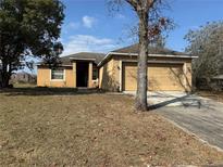 Tan one-story house with a two-car garage and a yard at 6340 Oren Ct, Apopka, FL 32712