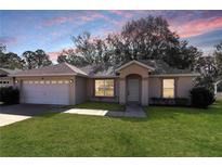 House exterior featuring a one-story home with a garage and well-manicured lawn at 870 Vindale Rd, Tavares, FL 32778