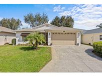 Charming single-story home with a well-manicured lawn and a two-car garage at 321 Ranchwood Dr, Leesburg, FL 34748