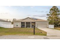 Charming single-story home featuring a two-car garage, well-maintained lawn, and neutral exterior paint at 215 Elm Ct, Kissimmee, FL 34759