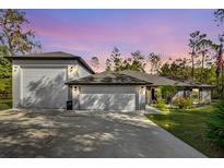 Charming home with a three-car garage and beautiful twilight sky at 73 Bay Dr, Ocklawaha, FL 32179