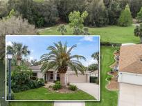 Charming single-story home featuring a well-manicured lawn, lush landscaping, and an attached two-car garage at 164 Palermo Pl, The Villages, FL 32159