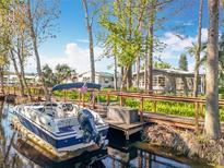 Waterfront home featuring private dock and boat access to canal leading to harbor, lake and gulf at 3221 Myakka River Rd, Tavares, FL 32778