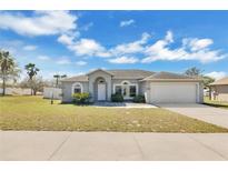 Charming single-story home featuring a well-maintained lawn, two-car garage and a welcoming entrance at 1391 Willow Crest Dr, Clermont, FL 34711