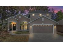 Charming home with a two-car garage, a well-maintained lawn and a palm tree at 17421 Woodfair Dr, Clermont, FL 34711