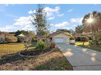 Charming home featuring a red roof, mature landscaping, and a welcoming two-car garage at 33624 Dolores Ct, Leesburg, FL 34788