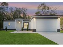Charming single-story home featuring a well-manicured lawn, a two-car garage, and classic architectural details at 12255 Sw 98Th St, Dunnellon, FL 34432