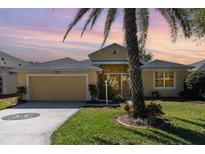 Charming single-story home with a well-manicured lawn and mature palm tree at 2982 Lake Huron Ln, Tavares, FL 32778