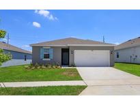 Charming one-story home with a well-manicured lawn, inviting entrance, and a two-car garage on a sunny day at 2003 Firethorn Loop, Haines City, FL 33844