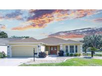 Charming single-story home with a well-maintained lawn and attached two-car garage, offering a welcoming curb appeal at 1101 Saldivar Rd, The Villages, FL 32159