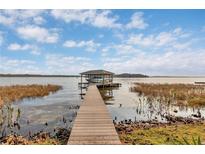 Picturesque dock with a covered boat slip, offering stunning lake views and waterfront living at 11619 Lane Park Rd, Tavares, FL 32778