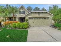 Charming home featuring a two-car garage, lush landscaping, and a well-maintained lawn at 20816 Sullivan Ranch Blvd, Mount Dora, FL 32757