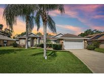 Charming single-story home featuring a well-manicured lawn, stone accents, and a two-car garage at 179 Patrice Hope St, Leesburg, FL 34748