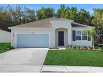 Charming single-story home with well-manicured lawn, attached garage, and inviting front entrance at 2980 Supermarine Rd, Tavares, FL 32778