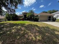 Well-maintained single-story home with a lush front lawn and mature trees at 3030 Brighton Rd, Eustis, FL 32726