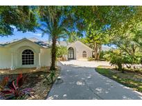 Charming single-story home with a well-maintained lawn, mature trees, and a long driveway at 11024 Windchime Cir, Clermont, FL 34711