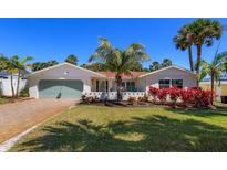 Charming single-story home with a well-manicured lawn, colorful plants, and a serene tropical ambiance at 910 Locust St, New Smyrna Beach, FL 32169