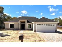 Charming single-story home featuring a two-car garage, neutral paint, stone accents, and a well-manicured yard at 16374 Se 88Th Ave, Summerfield, FL 34491