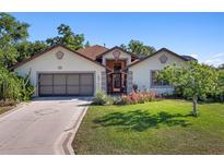 Charming single-story home with a well-manicured lawn and inviting front entrance at 21815 Tartan St, Leesburg, FL 34748