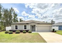 Charming single-story home with a well-maintained lawn and a two-car garage and an inviting front yard at 3638 Sw 127Th Lane Rd, Ocala, FL 34473