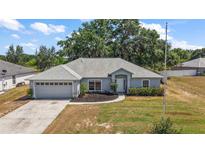 Charming single-story home featuring well-manicured lawn and attached two-car garage, nestled on a lush, tree-lined lot at 529 Ed Douglas Rd, Groveland, FL 34736