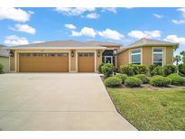 Charming single-story home with a three-car garage, beautiful landscaping, and a well-maintained lawn at 892 Hubbard Loop, The Villages, FL 32163