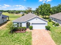 Charming single-story home with a brick driveway, well-manicured lawn, and beautiful landscaping at 23707 Companero Dr, Sorrento, FL 32776