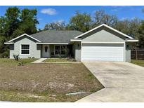 Charming single-story home with a two-car garage, well-maintained lawn, and traditional architectural details at 254 Locust Pass Dr, Ocala, FL 34472