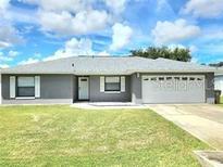 Charming single-story home with a well-manicured lawn and a two-car garage at 607 Baldwin Dr, Kissimmee, FL 34758