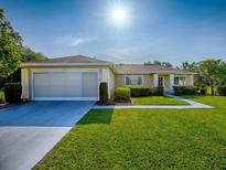 Inviting single-story home with lush green lawn and attached two-car garage on a sunny day at 13875 Se 97Th Ave, Summerfield, FL 34491