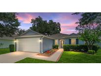 Charming single-story home featuring lush landscaping, well-manicured lawn and a two-car garage at 26822 Bull Run, Leesburg, FL 34748