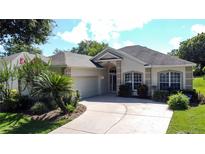 Charming single-story home with well-manicured landscaping and a paved driveway leading to an attached two-car garage at 3559 Chapel Hill Blvd, Clermont, FL 34711
