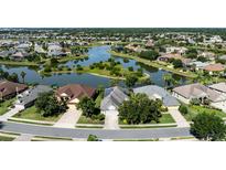 Scenic aerial view of homes surrounding a peaceful lake in a well-manicured community at 7873 Crosswinds Way, Mount Dora, FL 32757